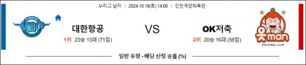 10월19일 1400 V리그 대한항공 OK저축 국내배구분석 스포츠분석