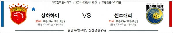 10월22일 AFC챔피언스리그 상하이 센트럴 해외축구분석  스포츠분석