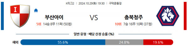 10월29일 K리그2 부산 청주 아시아축구분석 스포츠분석