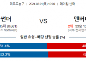 2월 1일 NBA분석 오클라호마시티 vs 덴버 해외농구중계 NBA중계 농구분석