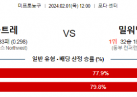 2월 1일 NBA분석 포틀랜드 vs 밀워키 해외농구중계 NBA중계 농구분석