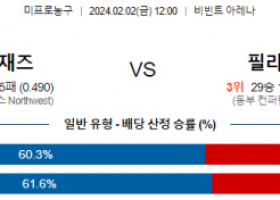 2월 2일 NBA분석 유타 vs 필라델피아 해외농구중계 NBA중계 농구분석