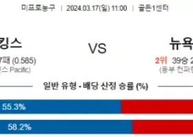 3월 17일 NBA분석 새크라멘토 vs 뉴욕 해외농구 NBA 농구분석