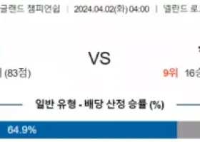 챔피언쉽 4월 2일 0400 리즈 유나이티드 FC vs 헐 시티 AFC