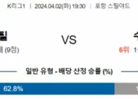 K리그1 4월 2일 1930 포항 스틸러스 vs 수원 FC