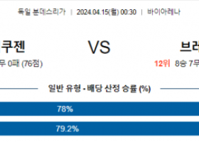 4월15일 레버쿠젠 vs 브레멘 독일리그 분데스리가스포츠분석