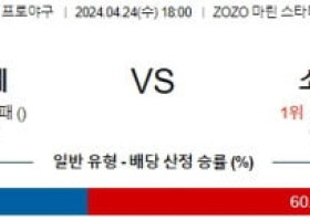 4월24일 지바롯데 소프트뱅크 NPB프로야구분석 해외스포츠