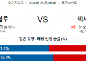 7월27일 0807 토론토 텍사스 MLB프로야구분석 해외스포츠