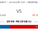 8월 3일 1800 KBO 한화 KIA 한일야구분석 스포츠분석