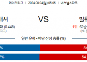 8월4일 0505 MLB 워싱턴 밀워키 해외야구분석 스포츠분석