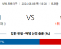 8월 8일 18:00 NPB 요미우리 히로시마 한일야구분석 스포츠분석