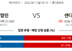 8월11일 05:10 MLB 마이애미 샌디에고 해외야구분석 스포츠분석