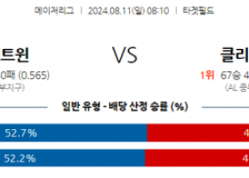 8월11일 08:10 MLB 미네소타 클리블랜드 해외야구분석 스포츠분석