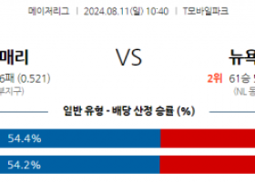 8월11일 10:40 MLB 시애틀 뉴욕메츠 해외야구분석 스포츠분석