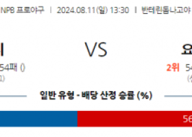 8월 11일 13:30 NPB 주니치 요미우리 한일야구분석 스포츠분석