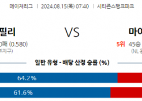 8월15일 07:40 MLB 필라델피아 마이애미 해외야구분석 스포츠분석