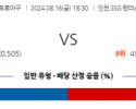 8월 16일 18:30 KBO SSG 한화 한일야구분석 스포츠분석