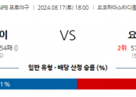 8월 17일 18:00  NPB 요코하마 요미우리 한일야구분석 스포츠분석