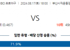 8월 17일  18:00 KBO 롯데 키움 한일야구분석 스포츠분석