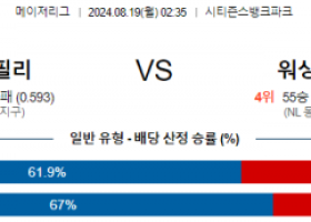 8월19일 02:35 MLB 필라델피아 워싱턴 해외야구분석 스포츠분석