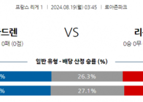 8월19일 리그앙 스타드 렌 올랭피크 리옹 해외축구분석 스포츠분석