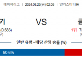 8월23일 02:05 MLB 뉴욕양키스 클리블랜드 해외야구분석 스포츠분석