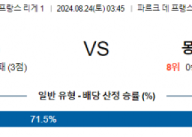 8월24일 리게1 PSG 몽펠리에 해외축구분석 스포츠분석