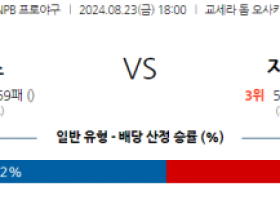 8월 23일 18:00 NPB 오릭스 지바롯데 한일야구분석 스포츠분석