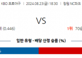 8월 23일 18:30 KBO NC KIA 한일야구분석 스포츠분석