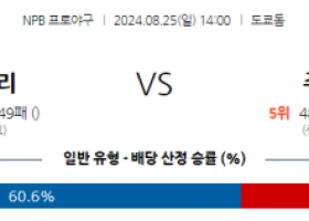 8월 25일 14:00 NPB 요미우리 주니치 한일야구분석 스포츠분석