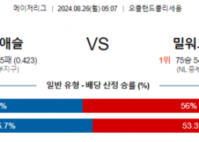 8월26일 05:07 MLB 오클랜드 밀워키 해외야구분석 스포츠분석