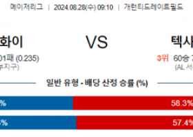 8월28일 09:10 MLB 시카고화이트삭스 텍사스 해외야구분석 스포츠분석