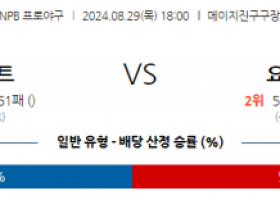 8월 29일 18:00 NPB 야쿠르트 요미우리 한일야구분석 스포츠분석