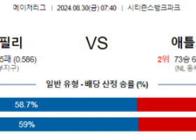 8월30일 07:40 MLB 필라델피아 애틀랜타 해외야구분석 스포츠분석