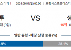 9월1일 리게1 브레스투아 생테티엔 해외축구분석 스포츠분석