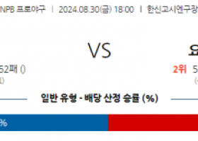 8월 30일 18:00 NPB 한신 요미우리 한일야구분석 스포츠분석