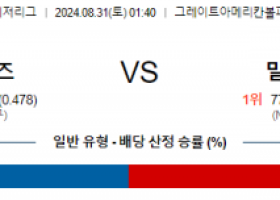 8월31일 01:40 MLB 신시내티 밀워키 해외야구분석 스포츠분석