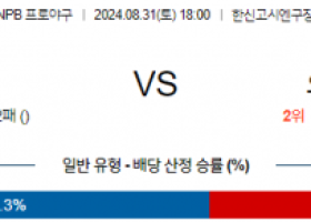 8월 31일 18:00 NPB 한신 요미우리 한일야구분석 스포츠분석