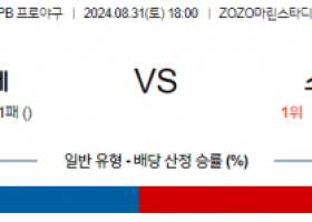 8월 31일 18:00 NPB 치바롯데 소프트뱅크 한일야구분석 스포츠분석