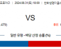 8월 31일 18:00 KBO 한화 KT 한일야구분석 스포츠분석