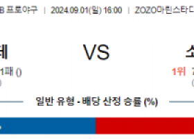 9월 1일 16:00 NPB 치바롯데 소프트뱅크 한일야구분석 스포츠분석