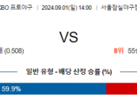 9월 1일 14:00 KBO 두산 롯데 한일야구분석 스포츠분석