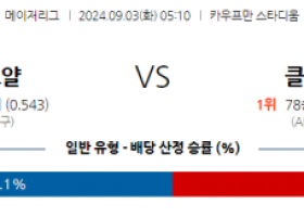 9월3일 05:10 MLB 캔자스시티 클리블랜드 해외야구분석 스포츠분석