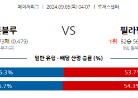 9월5일 04:07 MLB 토론토 필라델피아 해외야구분석 스포츠분석