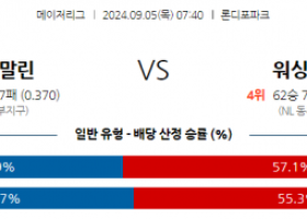 9월5일 07:40 MLB 마이애미 워싱턴 해외야구분석 스포츠분석