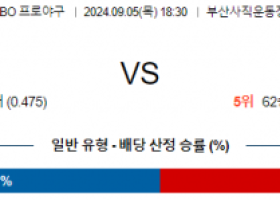 9월 5일 18:30 KBO 롯데 KT 한일야구분석 스포츠분석