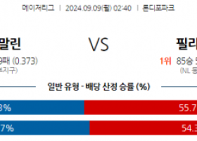 9월9일 02:40 MLB 마이애미 필라델피아 해외야구분석 스포츠분석