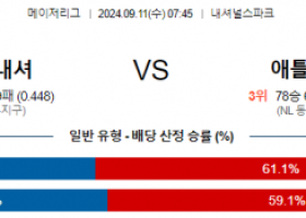 9월11일 07:45 MLB 워싱턴 애틀랜타 해외야구분석 스포츠분석