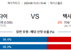 9월11일 10:40 MLB 애리조나 텍사스 해외야구분석 스포츠분석