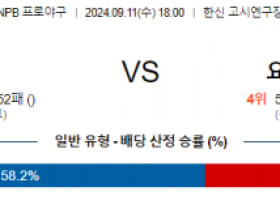 9월 11일 18:00 NPB 한신 요코하마 한일야구분석 스포츠분석